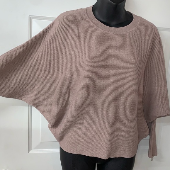 Philosophy EUC Taupe Dolman Zip Sleeve Pullover Ribbed Knit Sweater size L - Picture 2 of 11